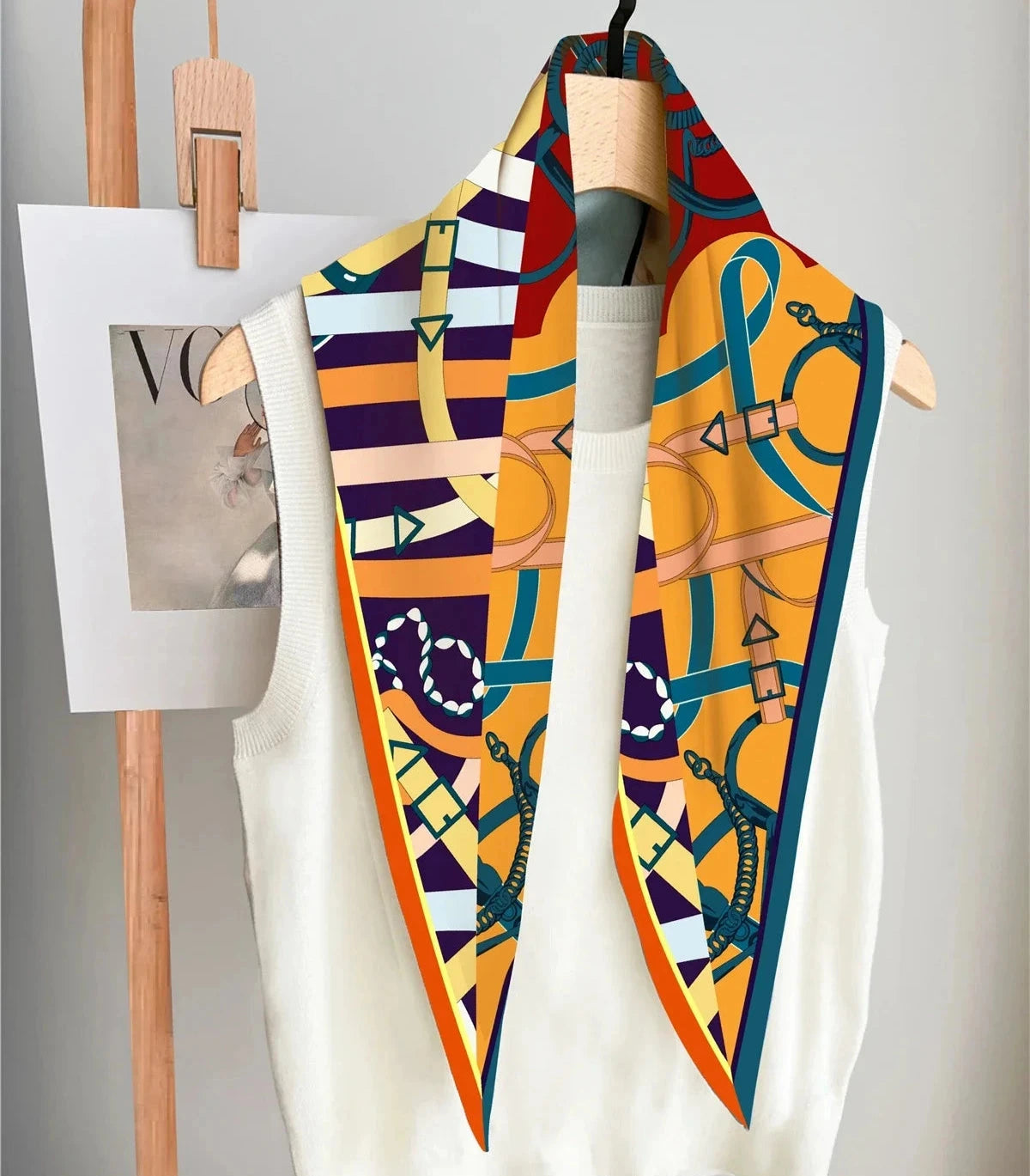 Reins Orange Silk Diamond Scarf