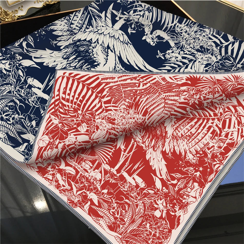 Tropical Garden Navy & Red Double Print Scarf / 90cm