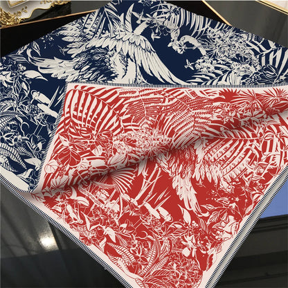 Tropical Garden Navy & Red Double Print Scarf / 90cm