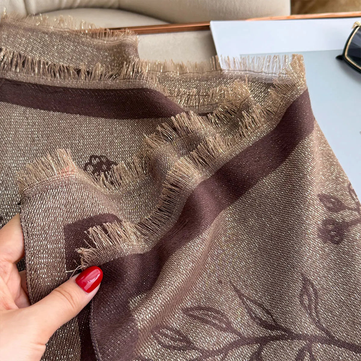 Greca Pashmina Scarf Brown