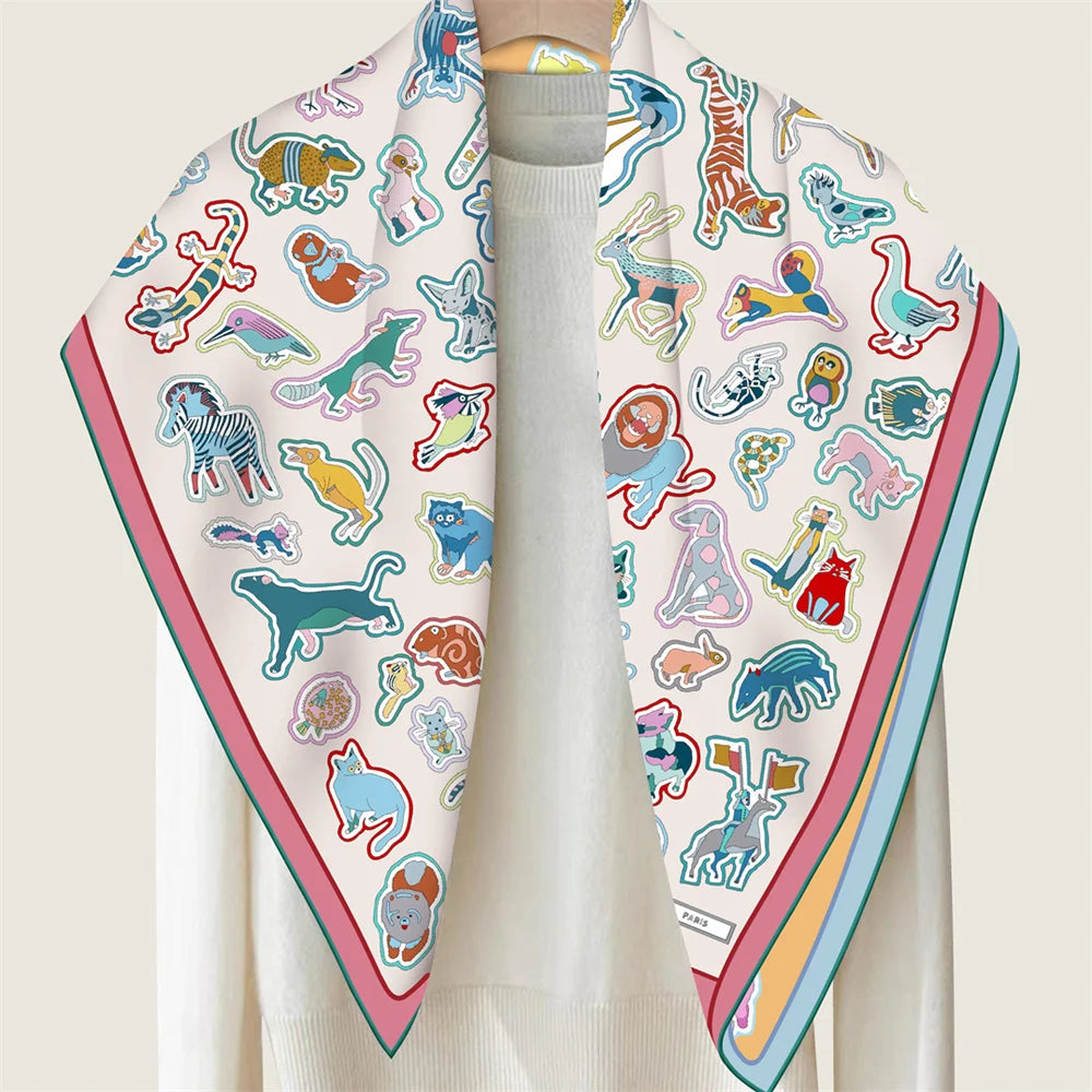 Animals White & Orange Double Print Scarf / 90cm