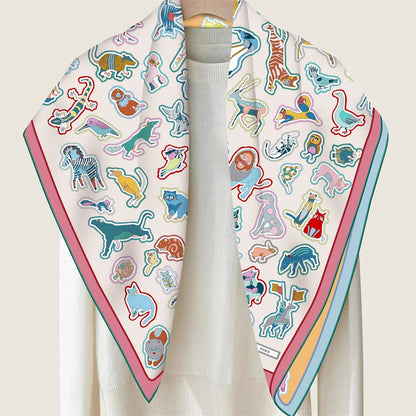 Animals White & Orange Double Print Scarf / 90cm