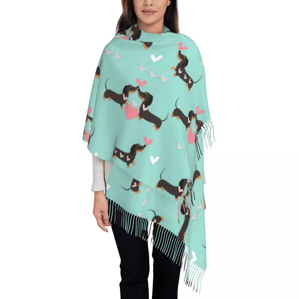 Dachshund Print Tassel Scarf