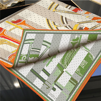 Wheel Stripes Orange & Green Double Print Scarf / 90cm