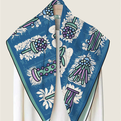 Plant Catalog Blue Double Print Scarf / 90cm