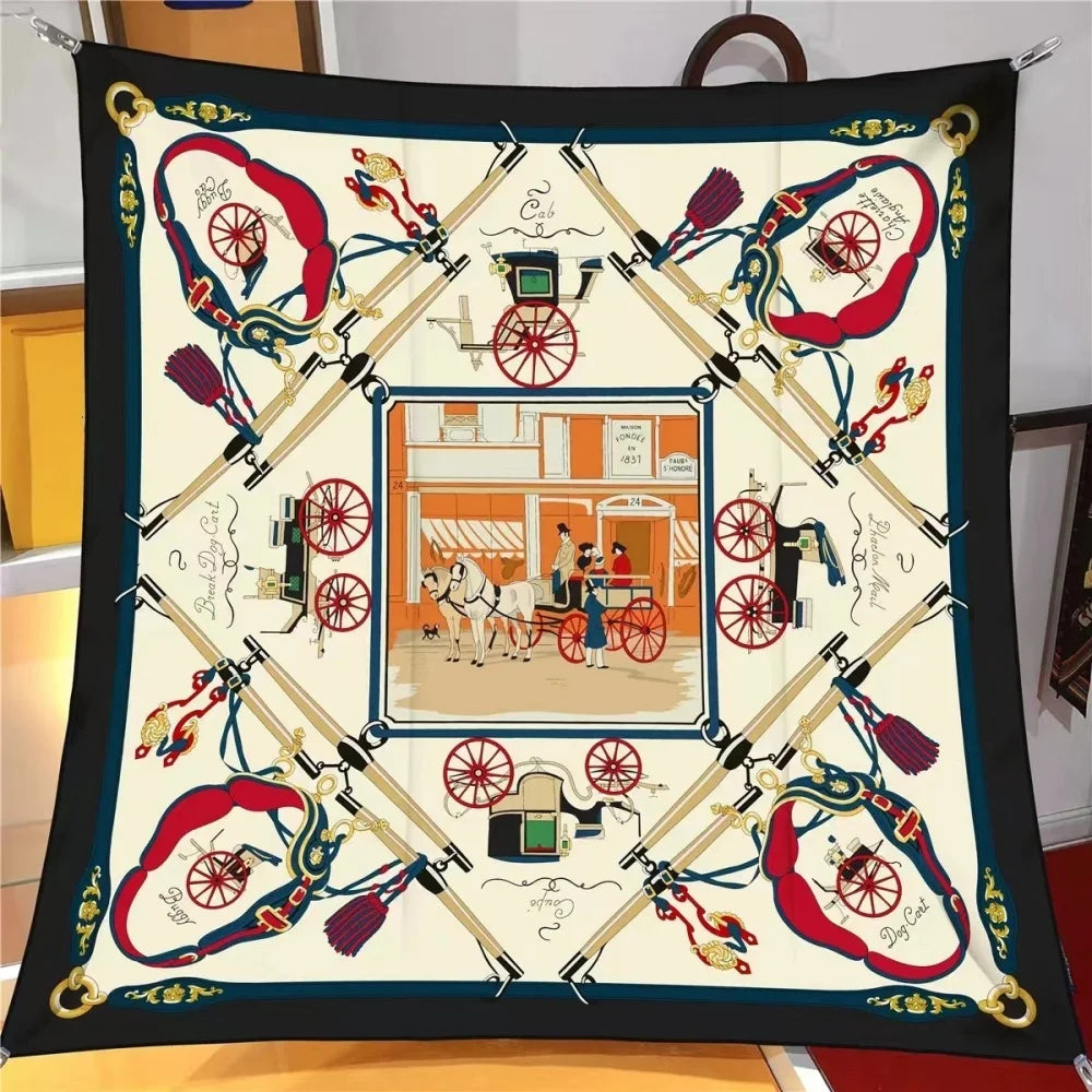 Carriage Black Silk Scarf / 90cm