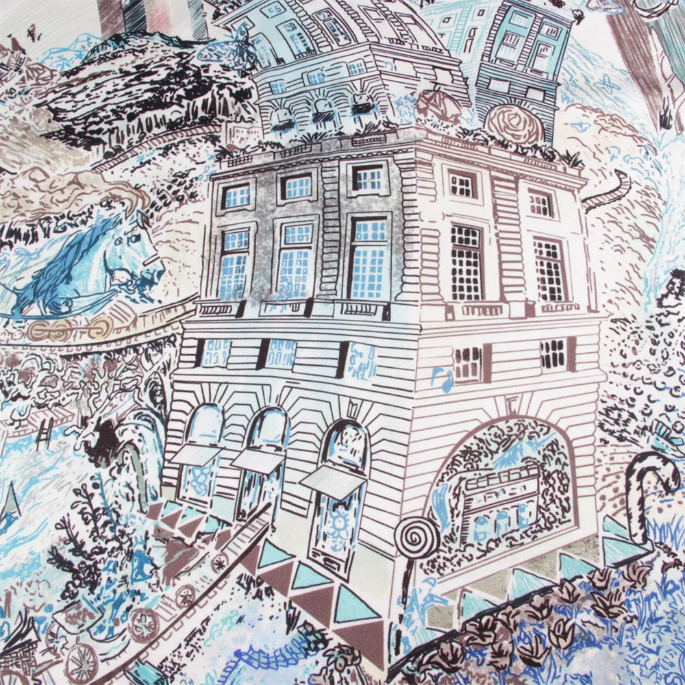 Foreast City Blue Silk Scarf / 90cm