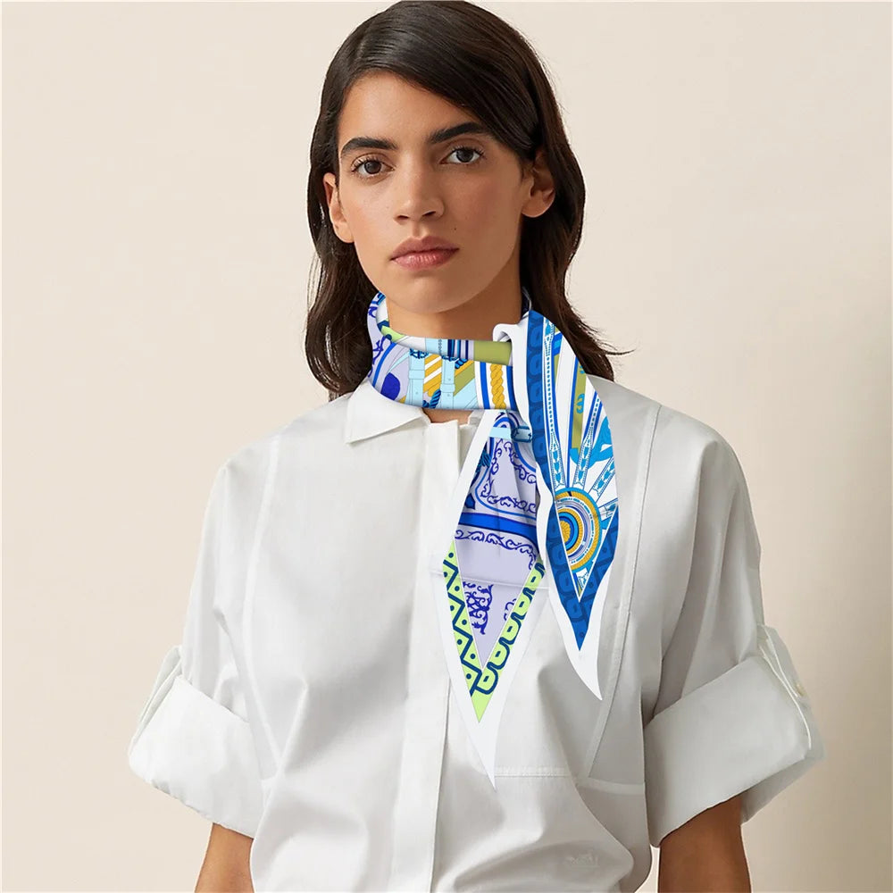 Carriage Wheel Blue Silk Diamond Scarf