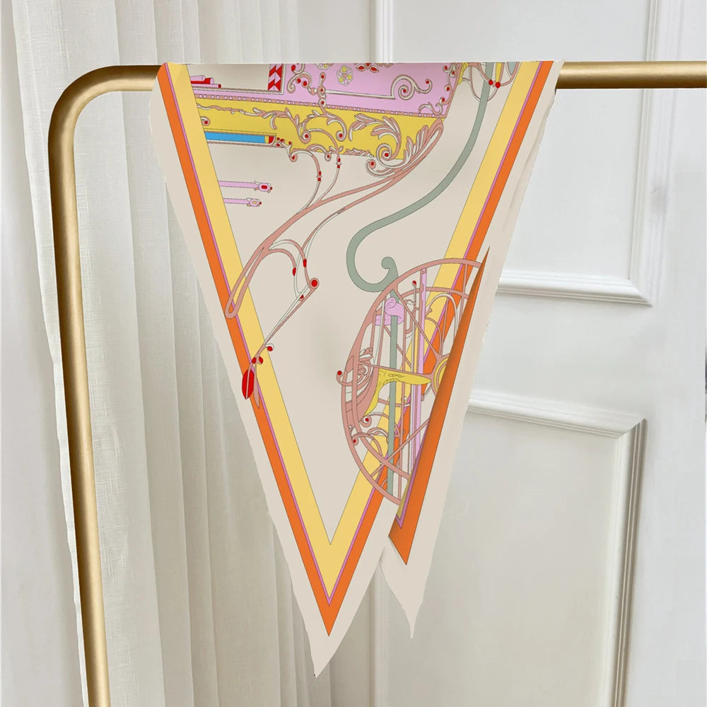 Four-Wheeled Carriage Khaki Silk Diamond Scarf