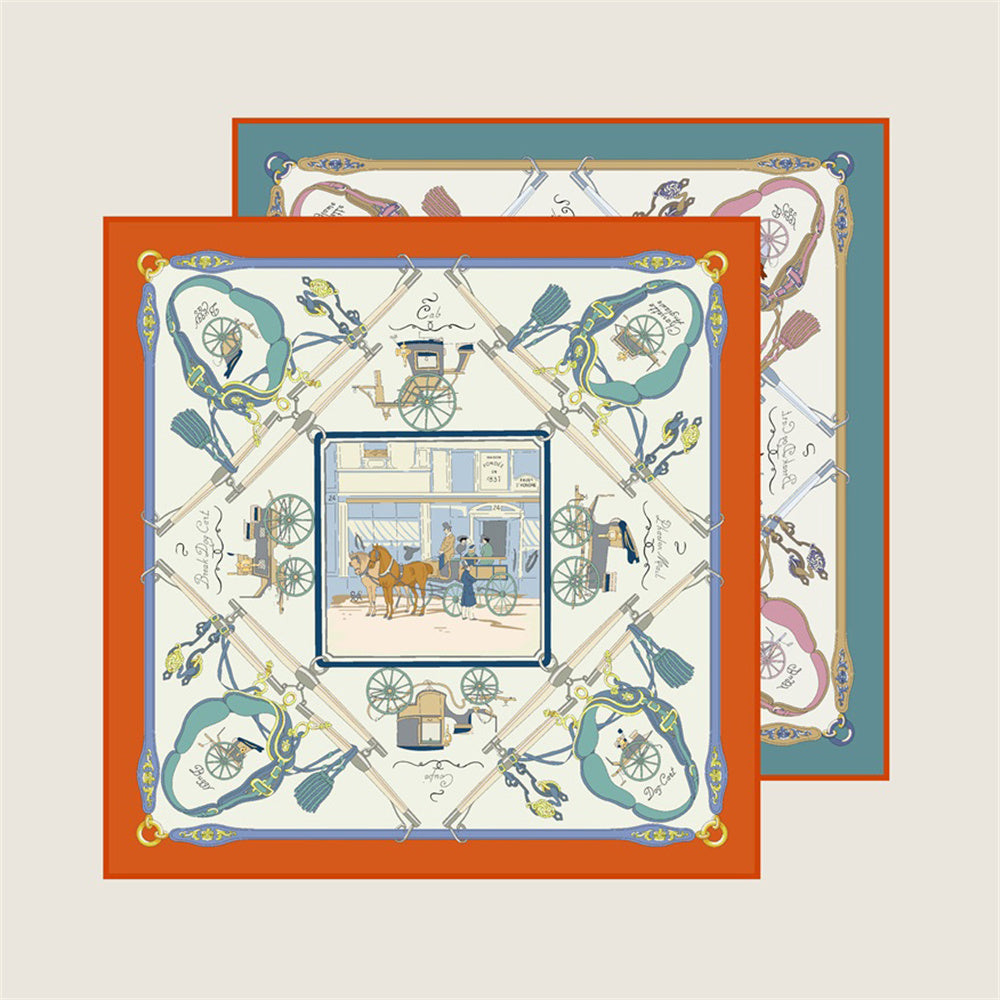 Carriage Orange & Blue Double Print Scarf / 90cm