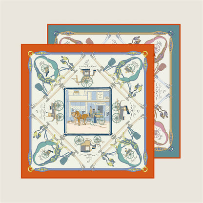 Carriage Orange & Blue Double Print Scarf / 90cm