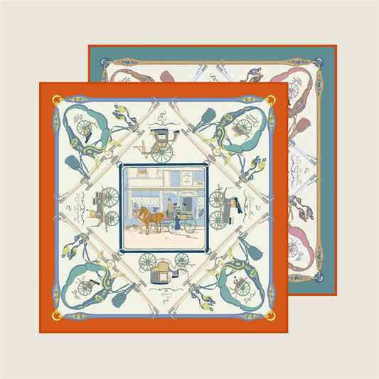Carriage Orange & Blue Double Print Scarf / 90cm