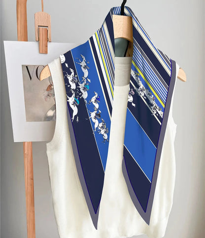 Horse Race Blue Silk Diamond Scarf