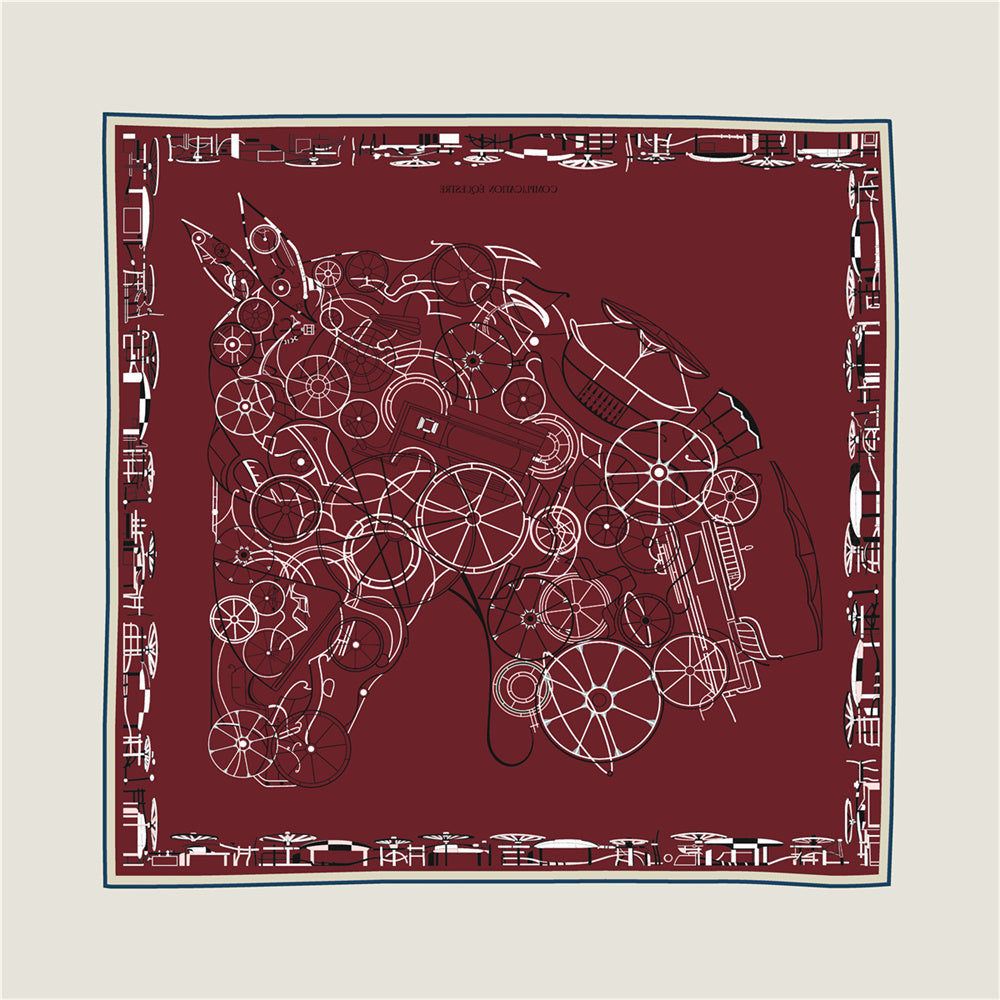 Horse Head Blue & Brown Double Print Scarf / 90cm