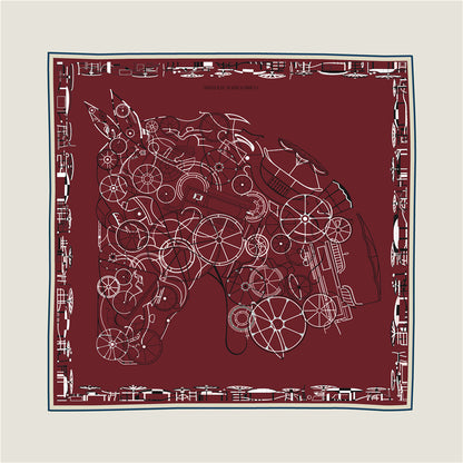 Horse Head Blue & Brown Double Print Scarf / 90cm