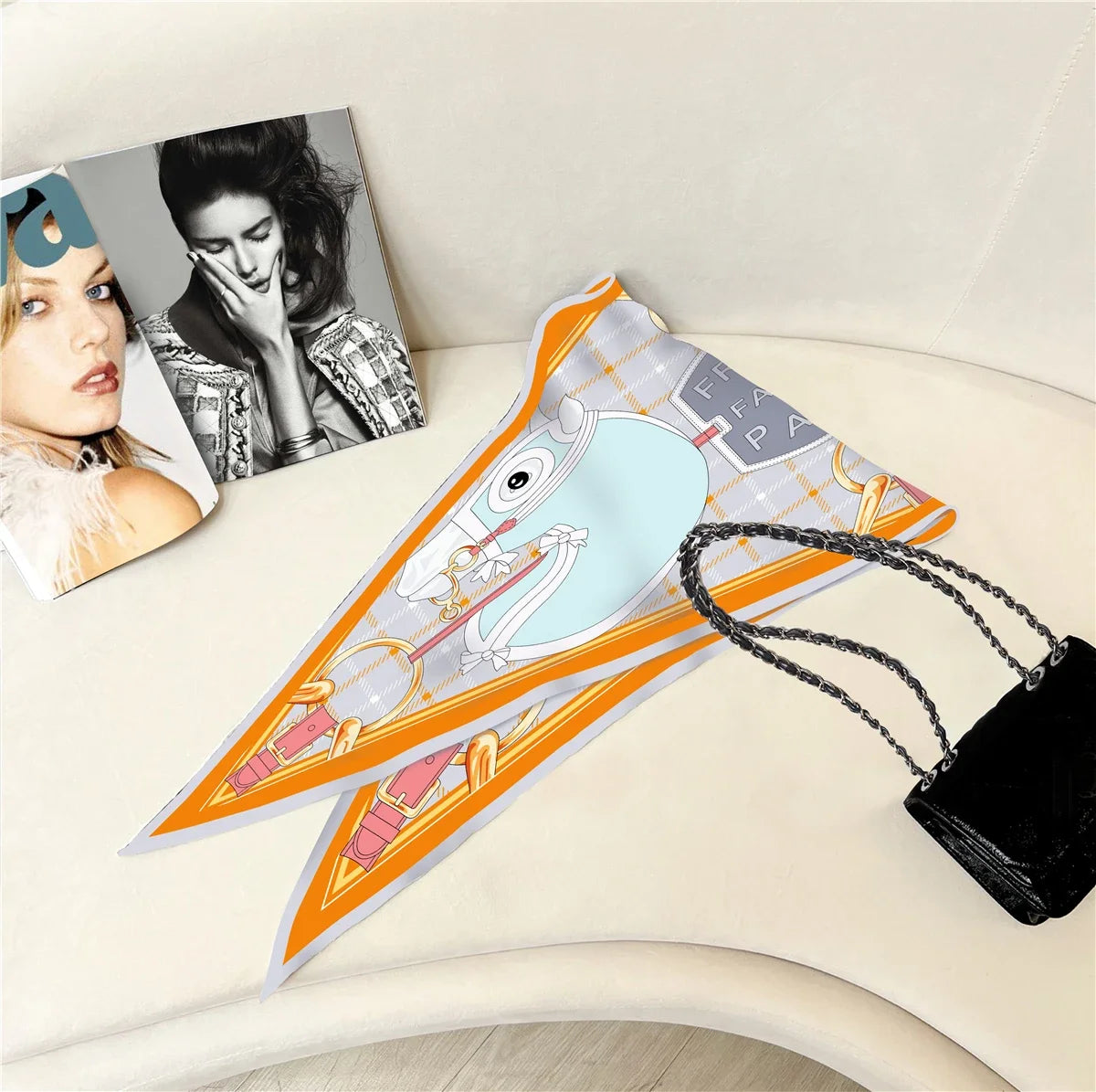 Head Orange Silk Diamond Scarf
