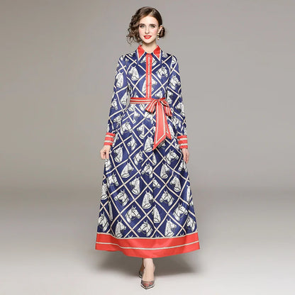 Blue Equestrian Print Dress