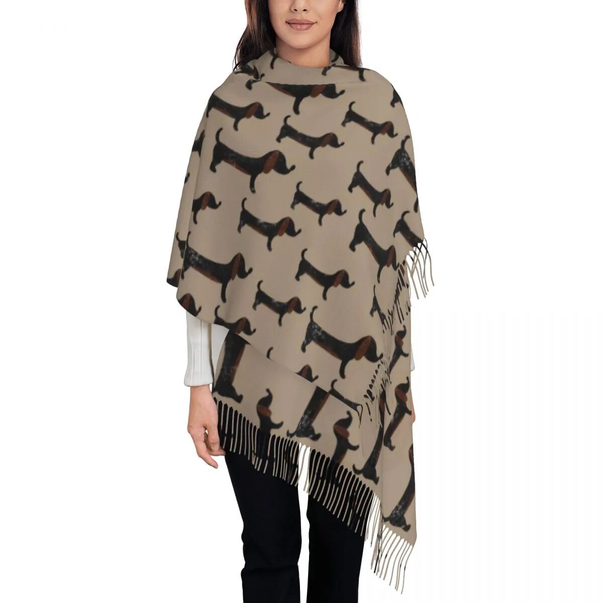 Dachshund Print Tassel Scarf