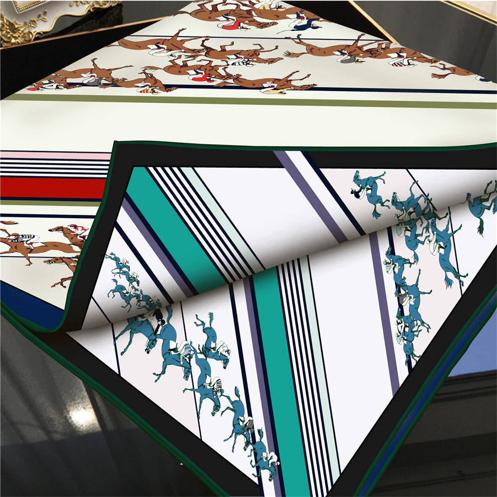Horse Race Navy Double Print Scarf / 90cm