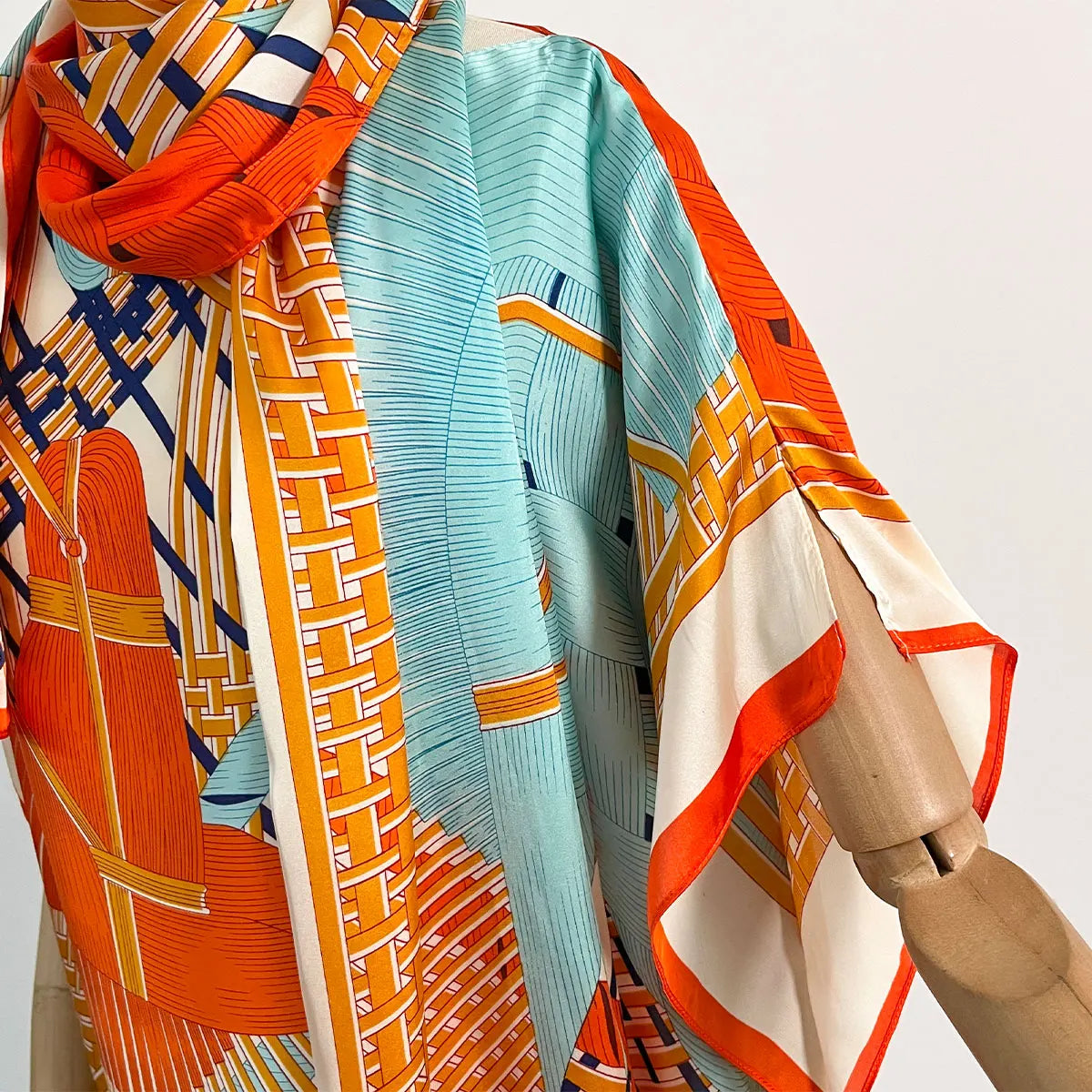 Orange Blue Giada Kaftan Dress & Scarf Set