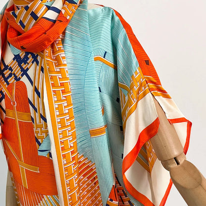 Orange Blue Giada Kaftan Dress & Scarf Set