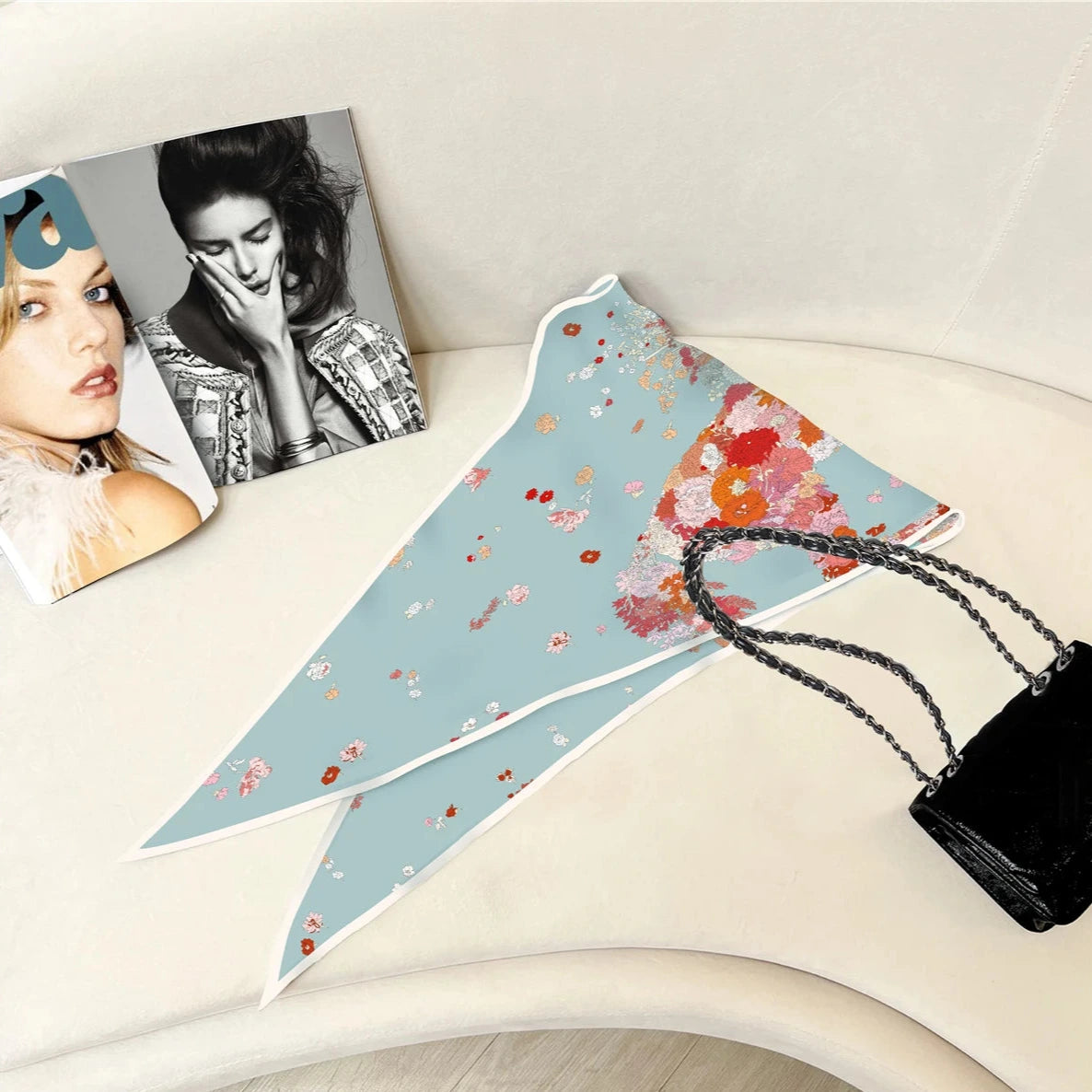 Pia Blue Silk Diamond Scarf