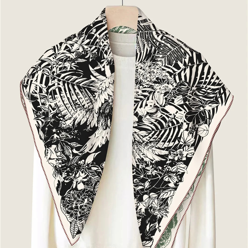 Tropical Garden Black & Green Double Print Scarf / 90cm