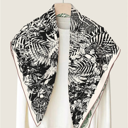 Tropical Garden Black & Green Double Print Scarf / 90cm
