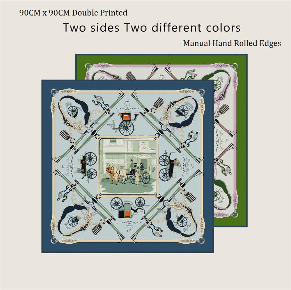 Carriage Blue & Green Double Print Scarf / 90cm