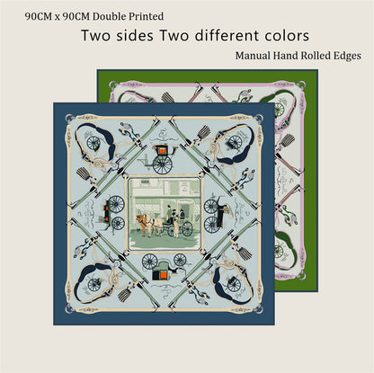 Carriage Blue & Green Double Print Scarf / 90cm