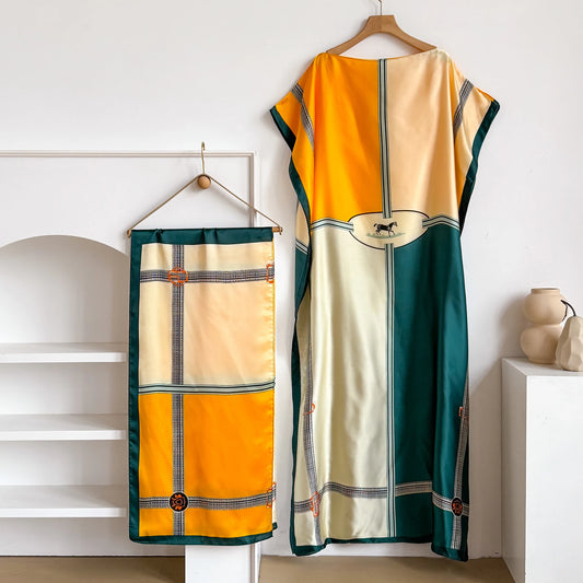Green Olietta Kaftan Dress & Scarf Set