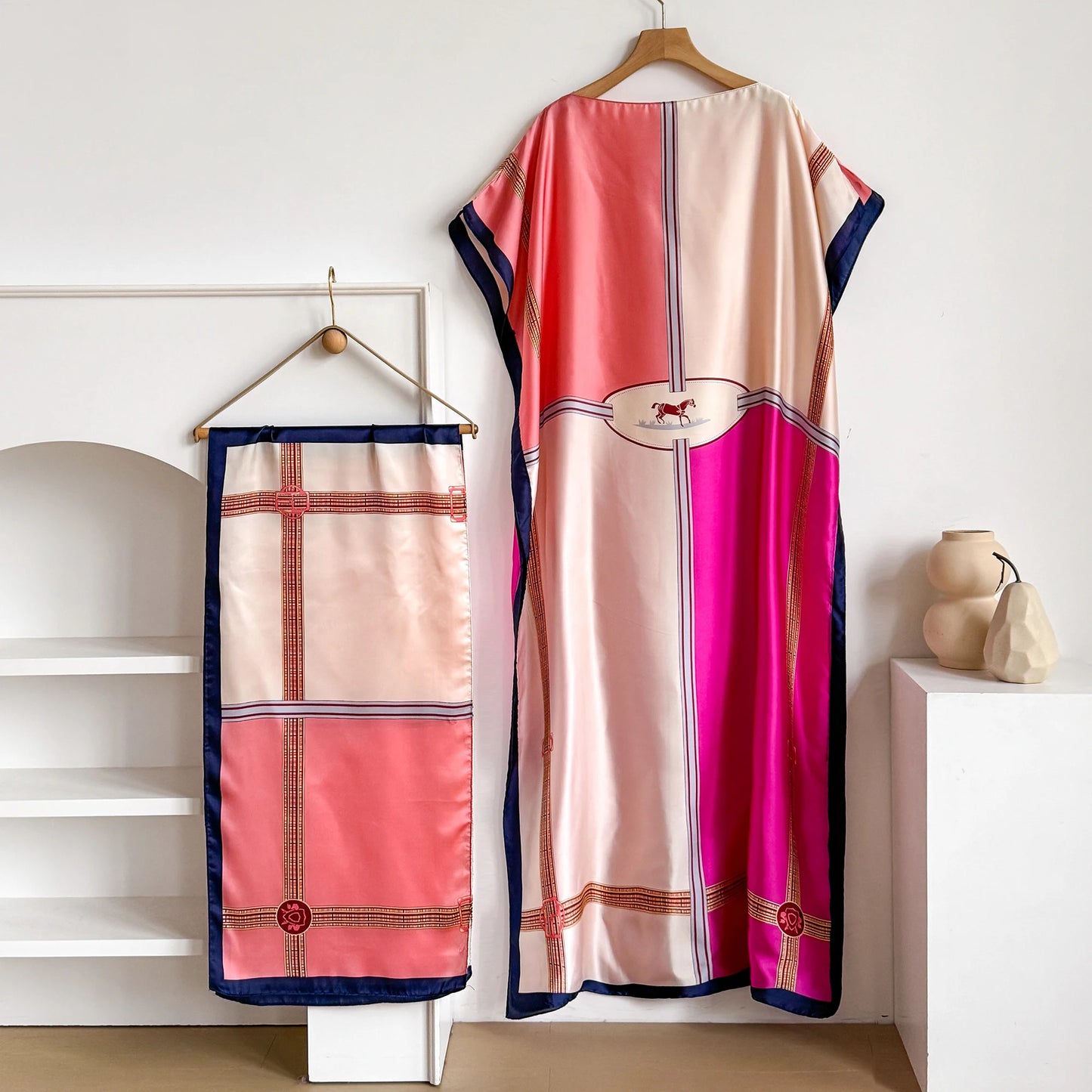 Fuchsia Olietta Kaftan Dress & Scarf Set