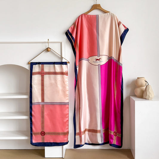Fuchsia Olietta Kaftan Dress & Scarf Set
