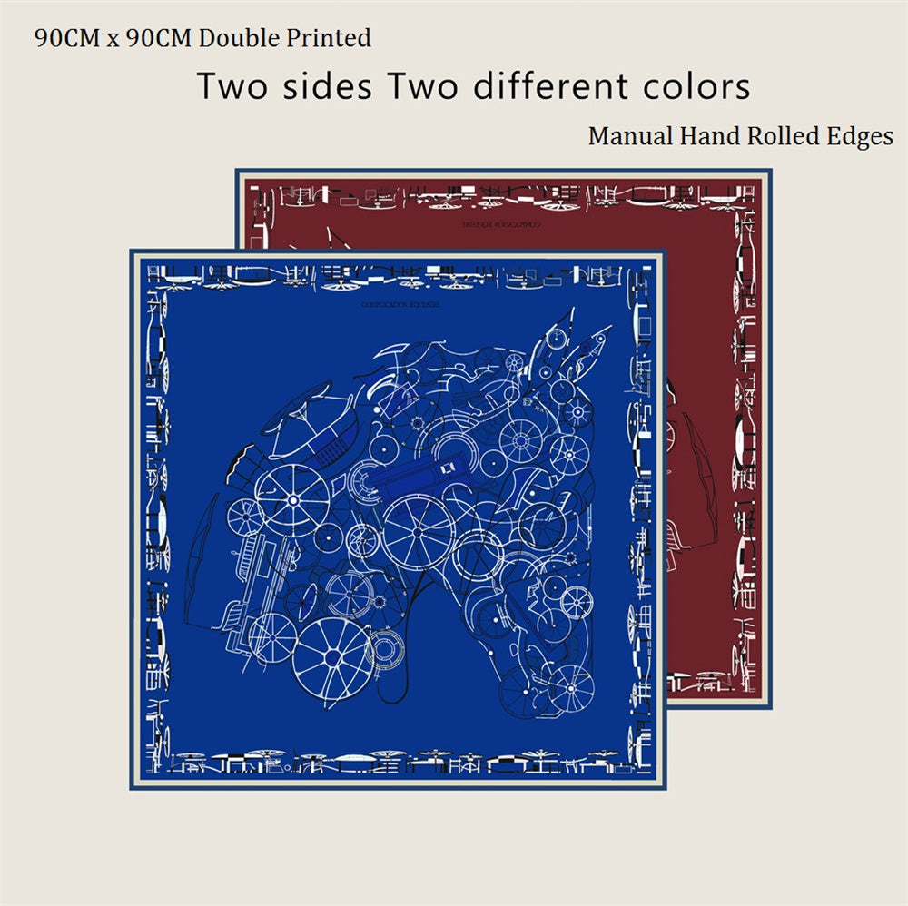 Horse Head Blue & Brown Double Print Scarf / 90cm