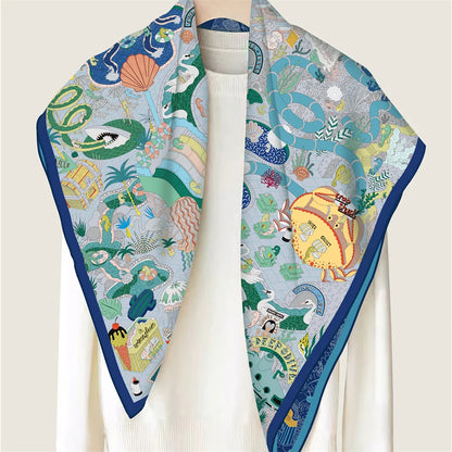 Ocean Park Navy Double Print Scarf / 90cm