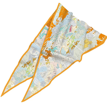 Horses Forest Orange Silk Diamond Scarf