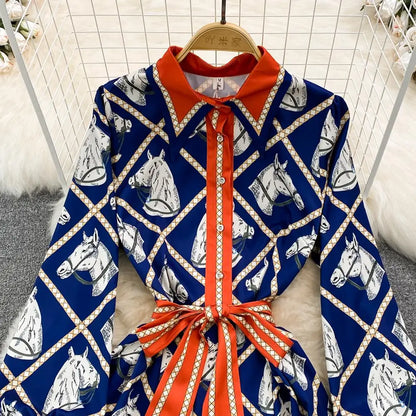 Blue Equestrian Print Dress - Cucciolo & Cavallo M Blue Equestrian Print Dress - Cucciolo & Cavallo M