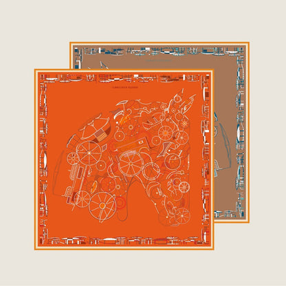 Horse Head Orange & Coffee Double Print Scarf / 90cm