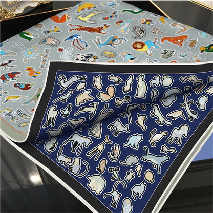 Animals Navy & Gray Double Print Scarf / 90cm