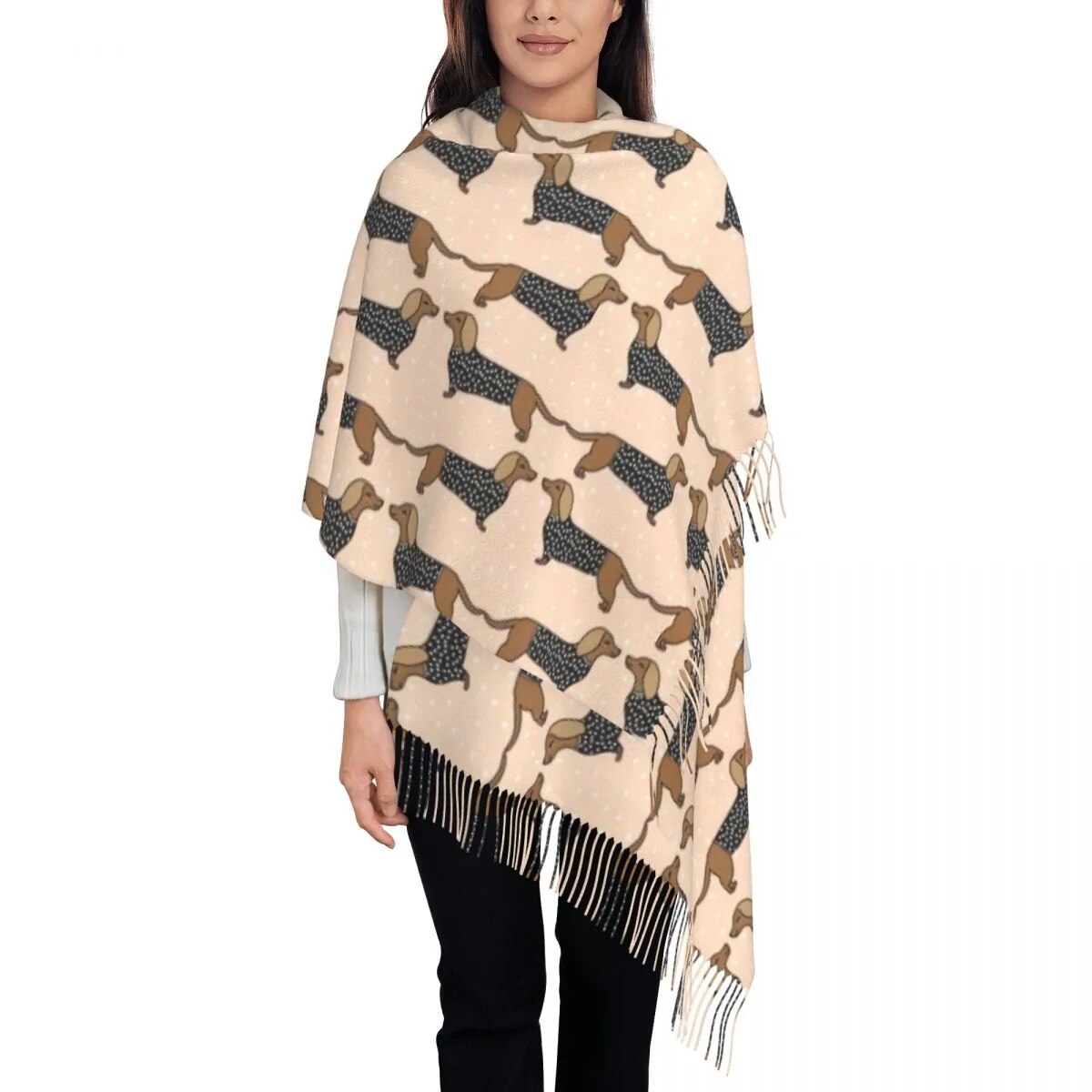 Dachshund Print Tassel Scarf