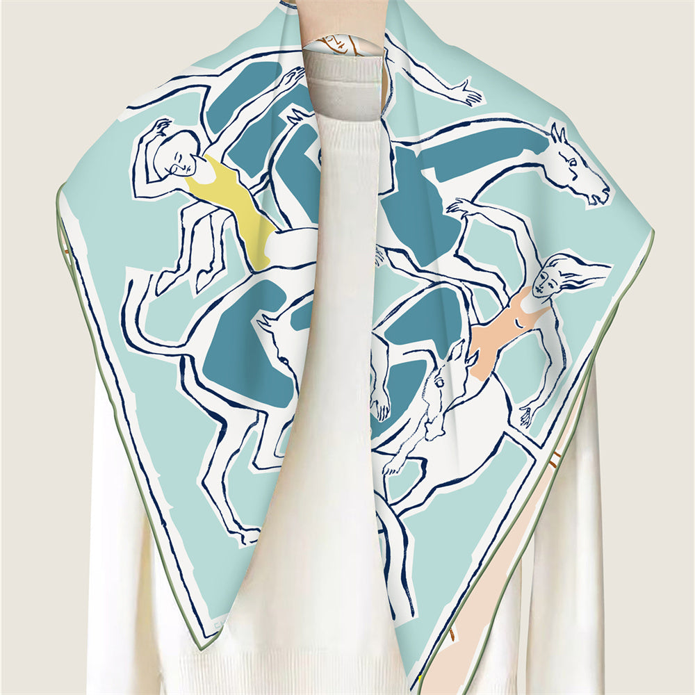 Horse Dancer Blue Double Print Scarf / 90cm