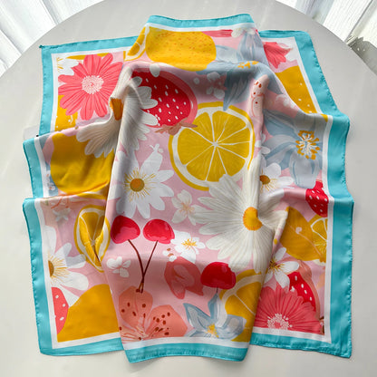Fruits Blue Scarf / 65cm