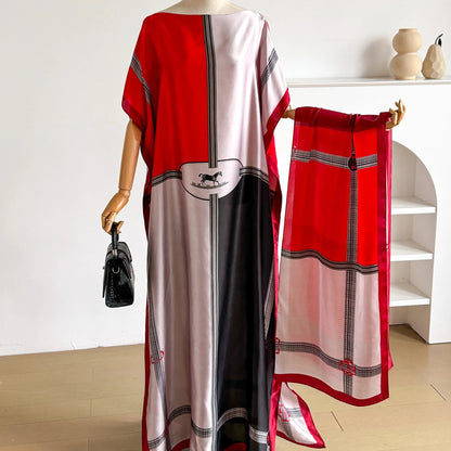 Red Olietta Kaftan Dress & Scarf Set