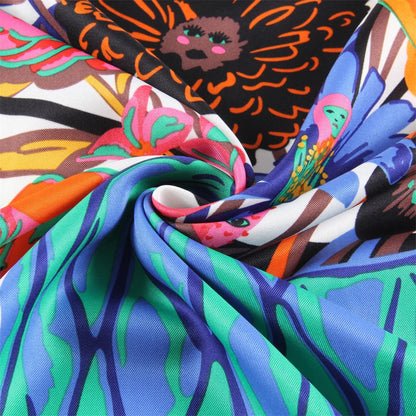 Bouquet Royal Blue Silk Scarf / 130cm