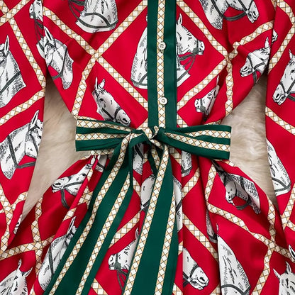 Red Equestrian Print Dress