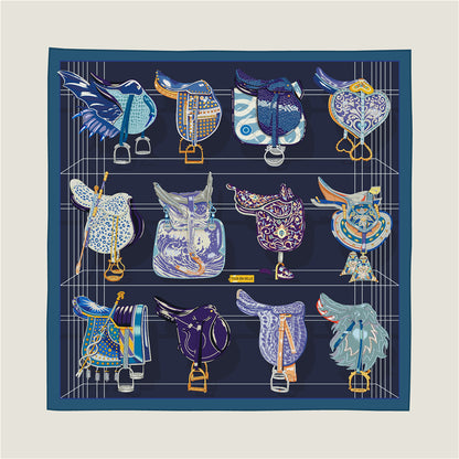 Saddle World Navy Double Print Scarf / 90cm