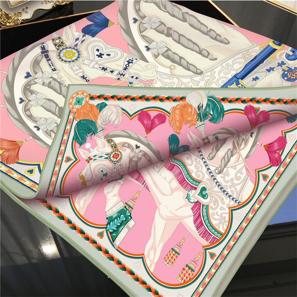 Two Horses Pink Double Print Scarf / 90cm