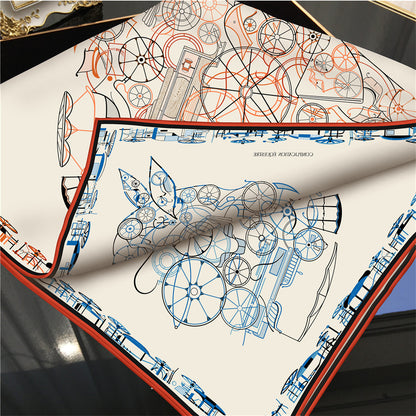 Horse Head Beige & Blue Double Print Scarf / 90cm