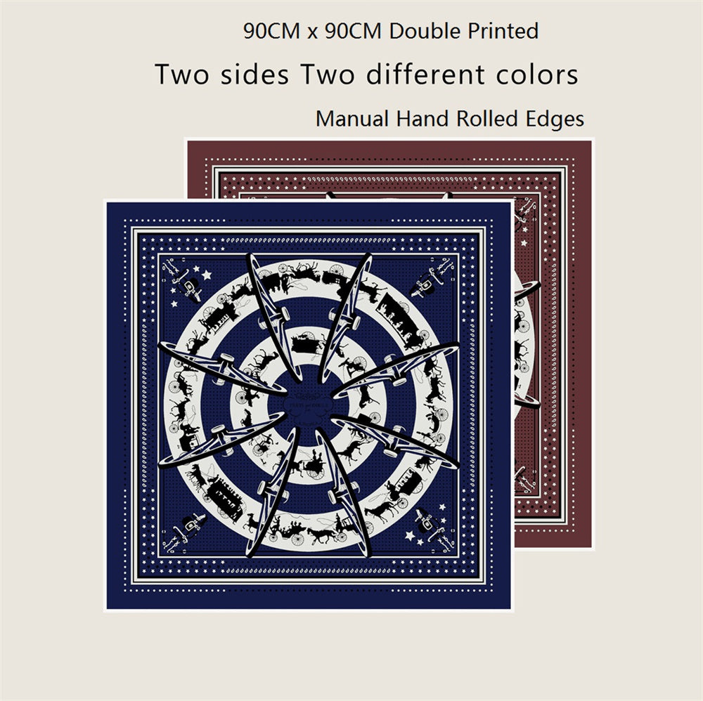 Carriage Circle Navy Double Print Scarf / 90cm