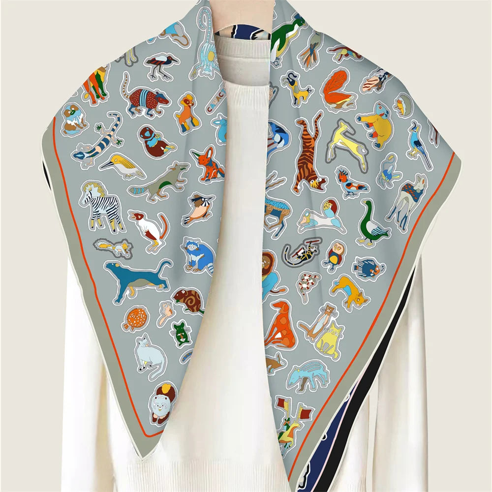 Animals Navy & Gray Double Print Scarf / 90cm